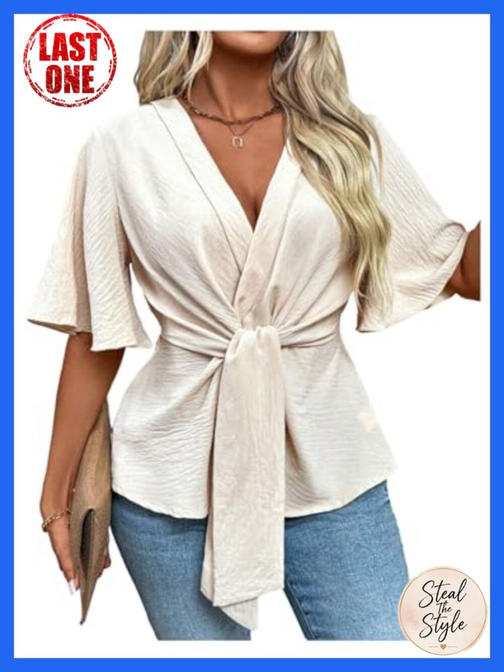 Plus Size Wrap Blouse Peplum V-Neck Short Sleeve Polyester Top